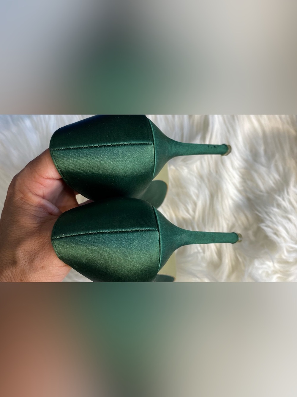 OrchTree Emerald Satin Crystal-Embellished Pointed Pumps - Picture 4 of 8